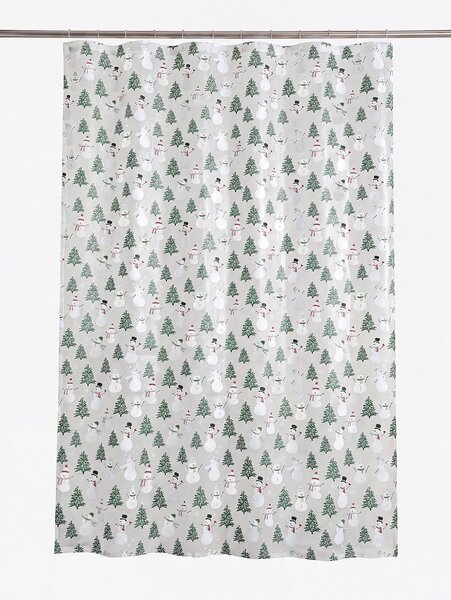 Sinsay - Vianočný sprchový záves so vzorom vianočných stromčekov a snehuliakov - bledozelená
