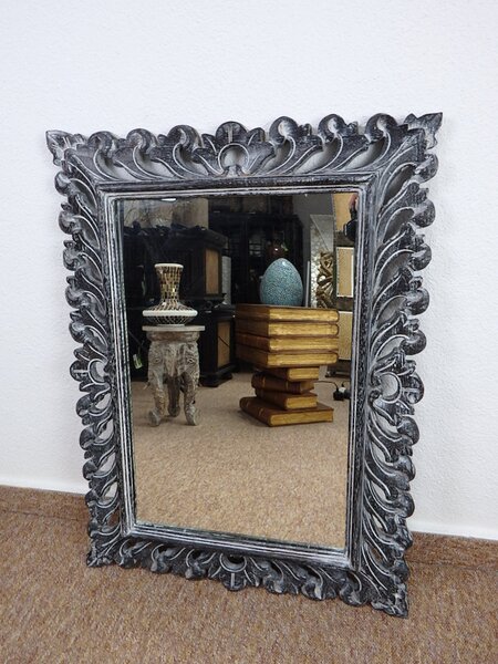 Zrkadlo PRINCESS, čierne, exotické drevo, ručná práca, 80x60 cm