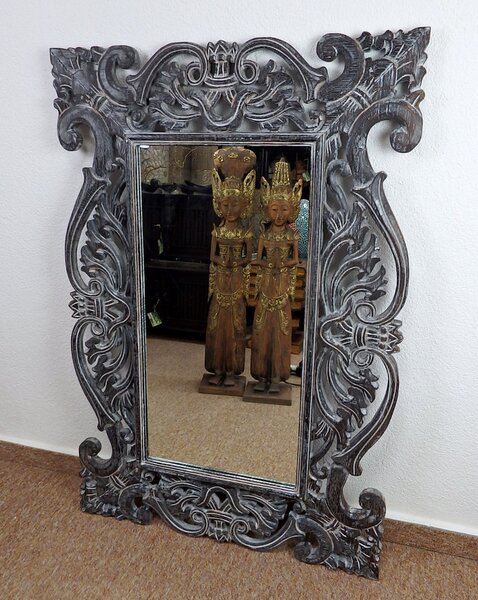 Zrkadlo ROYAL čierna patina, exotické drevo, ručná práca, 120x80 cm