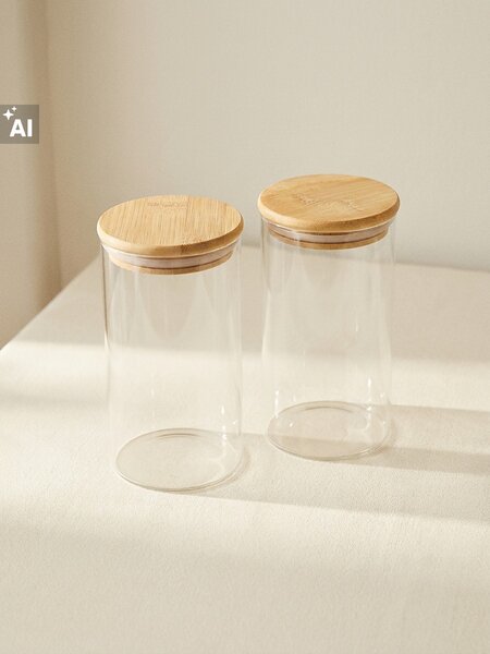 Sinsay - Sklenené nádoby na potraviny s bambusovými viečkami 2 pack - clear