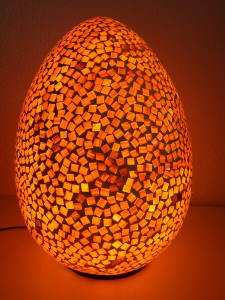 Stolná lampa oranžová EGG, ručná práca, mozaika