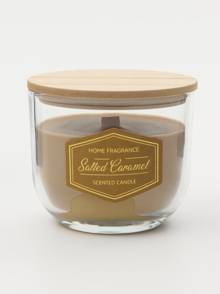 Sinsay - Vonná sviečka s dreveným knôtom Salted Carmel - jantárová