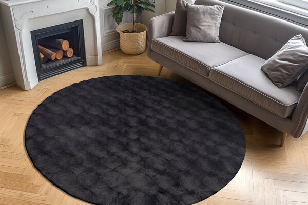 Obsession, Kusový koberec Diamond Cut 800 Anthrazit kruh, 120x120 (priemer) kruh, čierna, obývacia izba