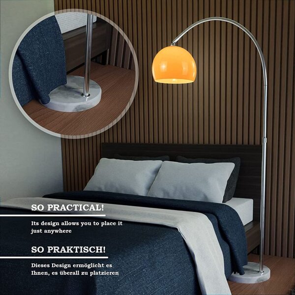 Jago stojacia oblúková lampa oranžová, 130 - 180 cm