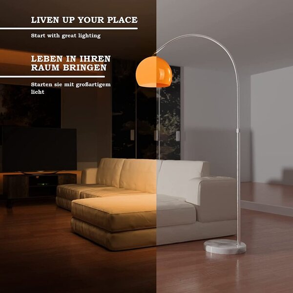 Jago stojacia oblúková lampa oranžová, 130 - 180 cm