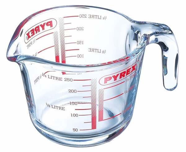Sklenená odmerka s lievikom PYREX 250ml