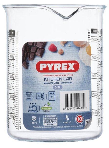 Sklenená odmerka s lievikom PYREX 500ml