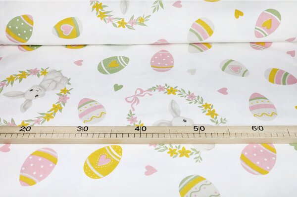 Veľkonočná bavlnená dekoračná látka Zajačik, š. 140 cm Farba Viacfarebná Rozmery Šírka 140 cm