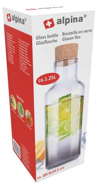 Sklenená fľaša s uzáverom ALPINA 1200ml sivá