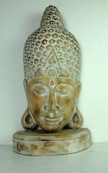 Soška Budha natural/biela, exotické drevo, 72 cm, ručná práca