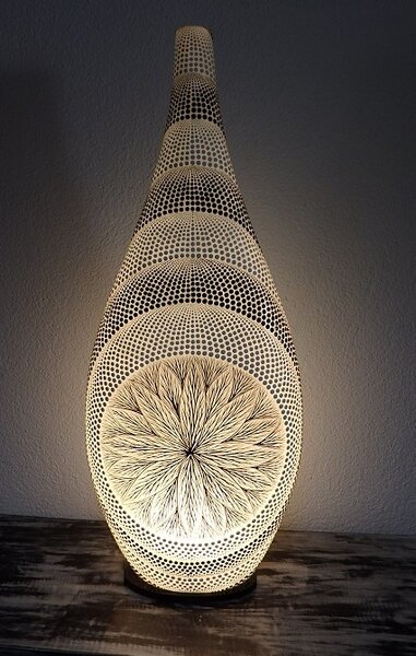 Stolná lampa Mandala biela, 80 cm, ručne maľovaná obojstranne