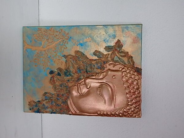 Obraz Budha pozerajúci, modrý, ručná práca, 40x30cm