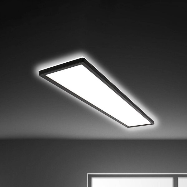 Briloner LED stropné svietidlo Tava, čierne, plast, 98 cm, podsvietenie, Čierna, Obývacia izba / jedáleň, Plast, Moderný, Stropné svetlo