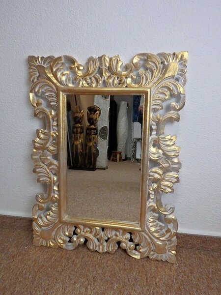 Zrkadlo SECRET zlaté, 80x60, exotické drevo, ručná práca