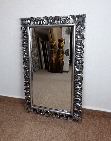 Zrkadlo LUGAR strieborné,100x60 cm, exotické drevo, ručná práca