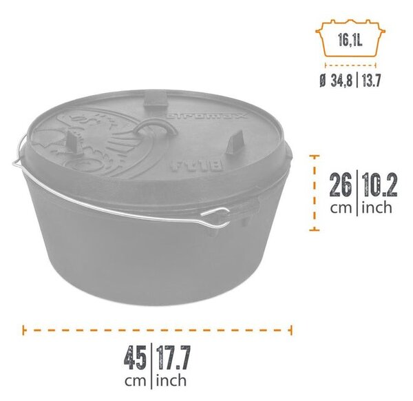 Petromax liatinový kotlík Dutch Oven s nožičkami ft18 - 34 cm, 16,1 l