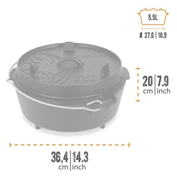 Petromax liatinový kotlík Dutch Oven s nožičkami ft6 - 26 cm, 5,5 l