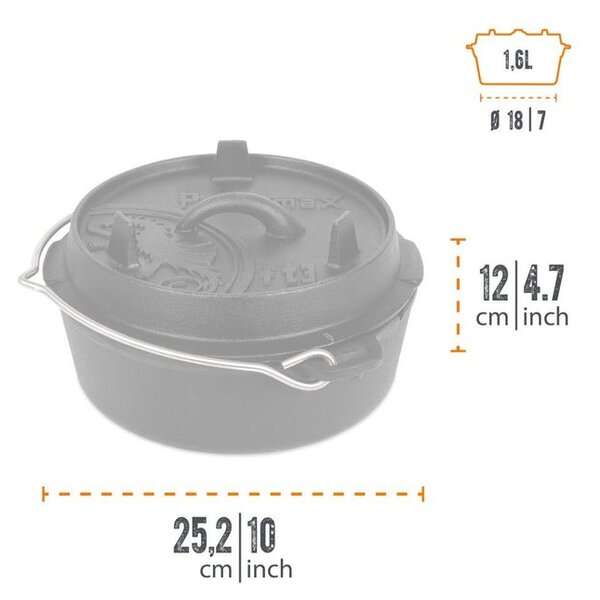 Petromax liatinový kotlík Dutch Oven ft3 - 18 cm, 1,6 l