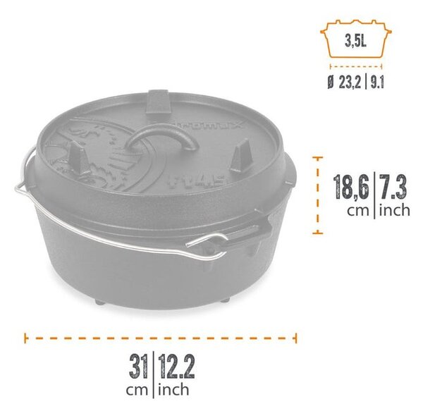 Petromax liatinový kotlík Dutch Oven s nožičkami ft4,5 - 22 cm, 3,5 l
