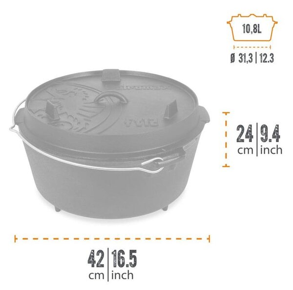 Petromax liatinový kotlík Dutch Oven s nožičkami ft12 - 30 cm, 10,8 l