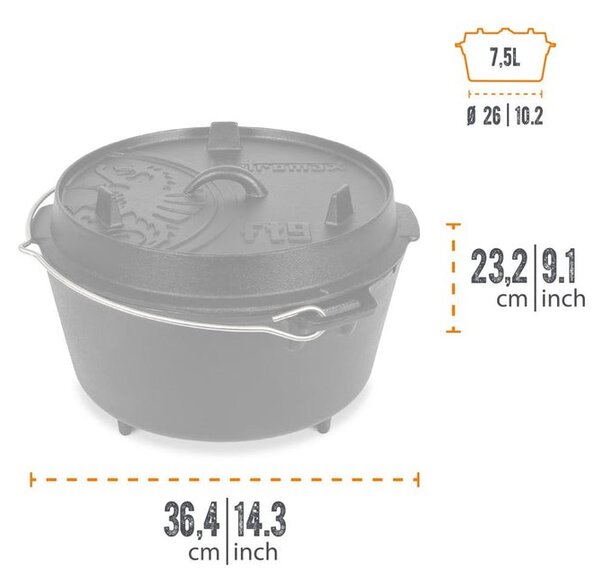 Petromax liatinový kotlík Dutch Oven s nožičkami ft9 - 25 cm, 7,5 l