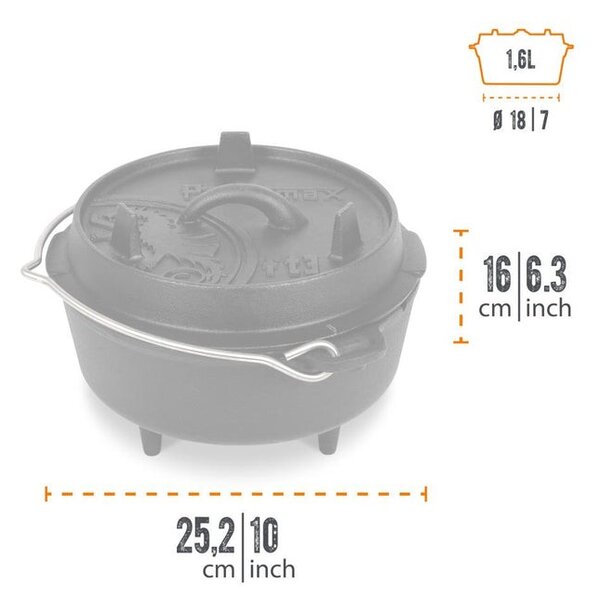 Petromax liatinový kotlík Dutch Oven s nožičkami ft3 - 18 cm, 1,6 l