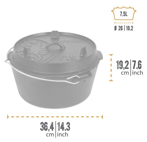 Petromax liatinový kotlík Dutch Oven ft9 - 25 cm, 7,5 l