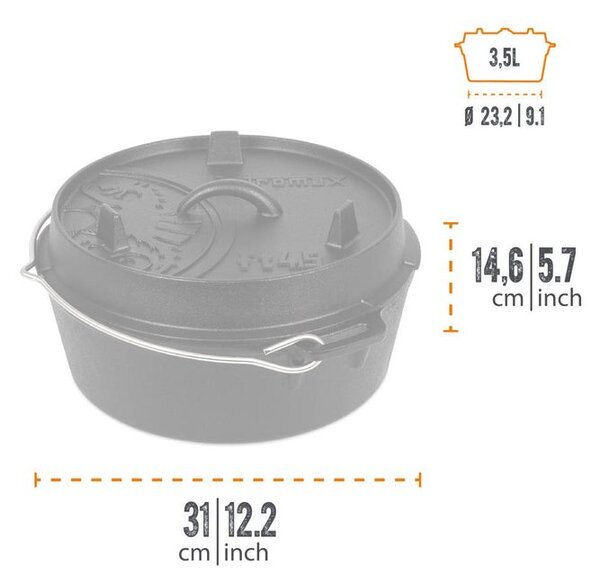 Petromax liatinový kotlík Dutch Oven ft4,5 - 22 cm, 3,5 l