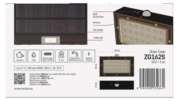 LED solárne svietidlo BRIXO so senzorom pohybu, 350lm, 4000K (ZG162S)