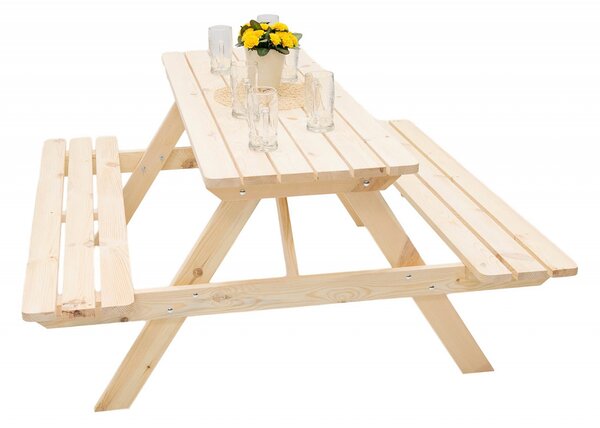 DEOKORK Masívny drevený pivný set z borovice 160 cm hrúbka 28 mm