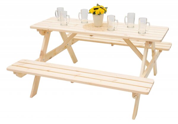 DEOKORK Masívny drevený pivný set z borovice 160 cm hrúbka 28 mm
