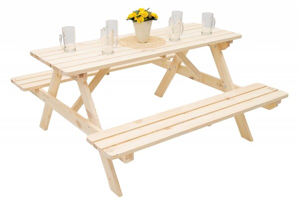 DEOKORK Masívny drevený pivný set z borovice 160 cm hrúbka 28 mm