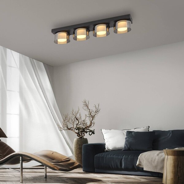 Paul Neuhaus LED stropné svietidlo Rika, 70 cm, sklo, stmievateľné, Čierna, Obývacia izba / jedáleň, Sklo, Moderný, Stropné svetlo