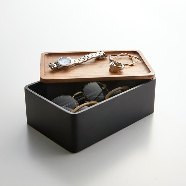 Čierny úložný box s vekom 18,5x12,5x7 cm Rin – YAMAZAKI