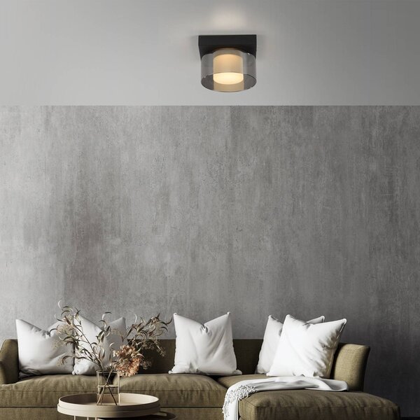 Paul Neuhaus LED stropné svietidlo Rika, Ø 15 cm, sklo, stmievateľné, Čierna, Obývacia izba / jedáleň, Sklo, Moderný, Stropné svetlo