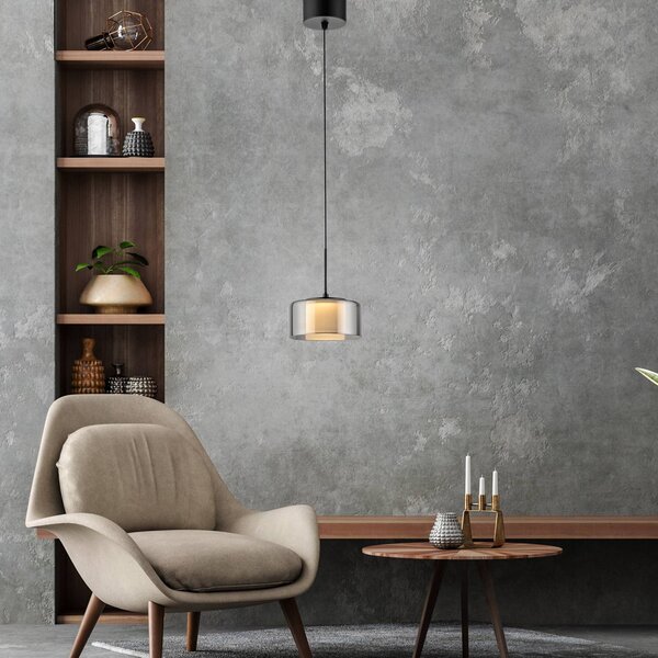 Paul Neuhaus LED závesné svietidlo Rika, Ø 15 cm, sklo, stmievateľné, Čierna, Obývacia izba / jedáleň, Sklo, Moderný, Závesné svietidlo