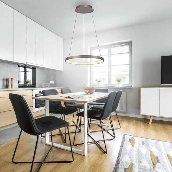 Paul Neuhaus LED závesná lampa Hoop, hnedá, Ø 57 cm, stmievateľná, Hnedá / hrdzavá, Obývacia izba / jedáleň, kov, Moderný, Závesné svietidlo