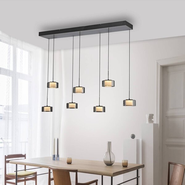 Paul Neuhaus LED závesné svietidlo Rika, 135 cm, sklo, stmievateľné, Čierna, Obývacia izba / jedáleň, Sklo, Moderný, Závesné svietidlo