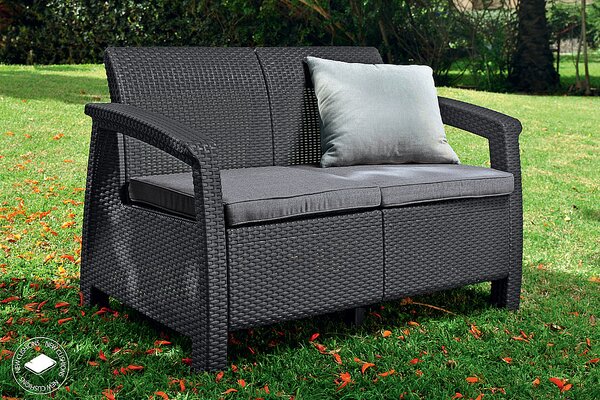 DEOKORK Záhradná ratanová pohovka 2-miestna CORFU LOVE SEAT (antracit)