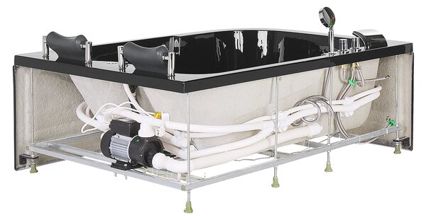 Ľavá rohová vírivá vaňa čierna akrylátová 170 x 119 cm podvodné LED svetlá pre 2 osoby hydromasážna