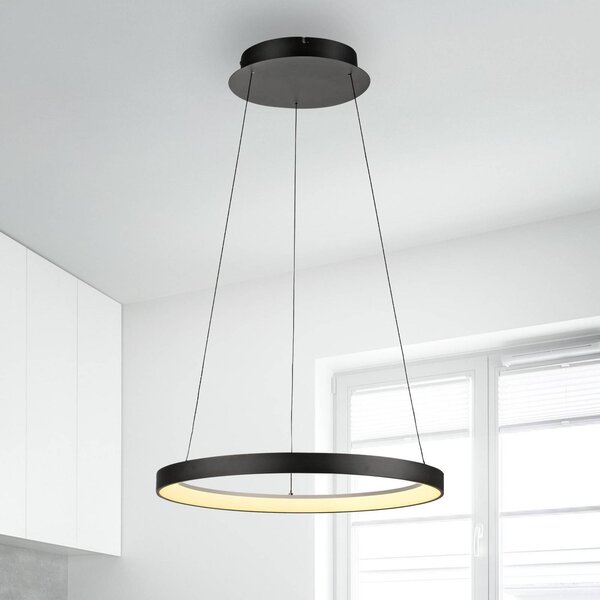 Paul Neuhaus LED závesné svietidlo Hoop, čierne, Ø 57 cm, stmievateľné, Čierna, Obývacia izba / jedáleň, kov, Moderný, Závesné svietidlo