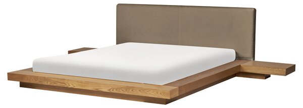 Posteľ v japonskom štýle prírodný jaseň 160 x 200 cm nízky drevený rám postele drevená dyha buklé čelo nočné stolíky