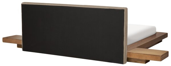 Posteľ v japonskom štýle prírodný jaseň 160 x 200 cm nízky drevený rám postele drevená dyha buklé čelo nočné stolíky