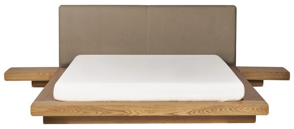 Posteľ v japonskom štýle prírodný jaseň 160 x 200 cm nízky drevený rám postele drevená dyha buklé čelo nočné stolíky
