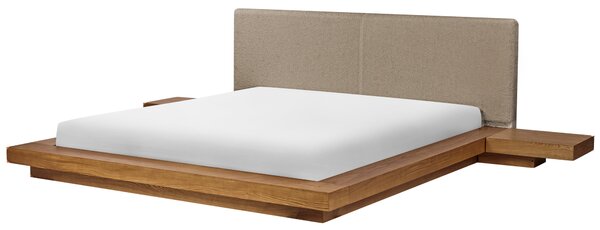 Posteľ v japonskom štýle prírodný jaseň 180 x 200 cm nízky drevený rám postele drevená dyha buklé čelo nočné stolíky