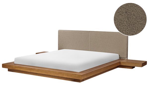 Posteľ v japonskom štýle prírodný jaseň 180 x 200 cm nízky drevený rám postele drevená dyha buklé čelo nočné stolíky