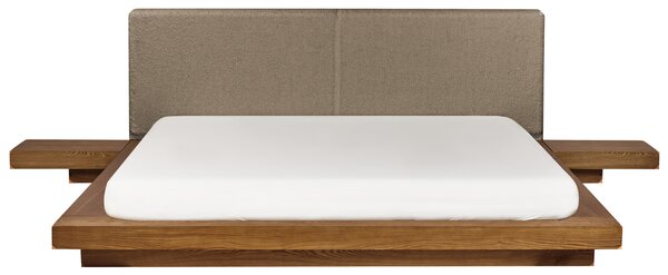 Posteľ v japonskom štýle prírodný jaseň 180 x 200 cm nízky drevený rám postele drevená dyha buklé čelo nočné stolíky