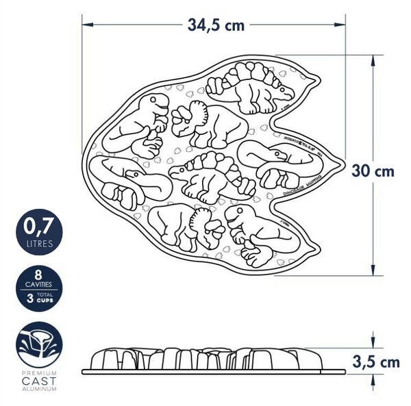 Nordic Ware forma na pečenie - 8 dinosaurov, 3 cup, modrá
