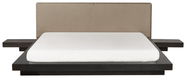 Posteľ v japonskom štýle tmavý jaseň 160 x 200 cm nízky drevený rám postele drevená dyha buklé čelo nočné stolíky