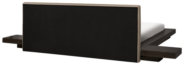 Posteľ v japonskom štýle tmavý jaseň 160 x 200 cm nízky drevený rám postele drevená dyha buklé čelo nočné stolíky